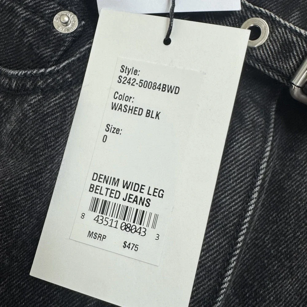 3.1 Phillip Lim High Rise Wide Leg Belted Jeans Womens 0 Washed‎ Black $475